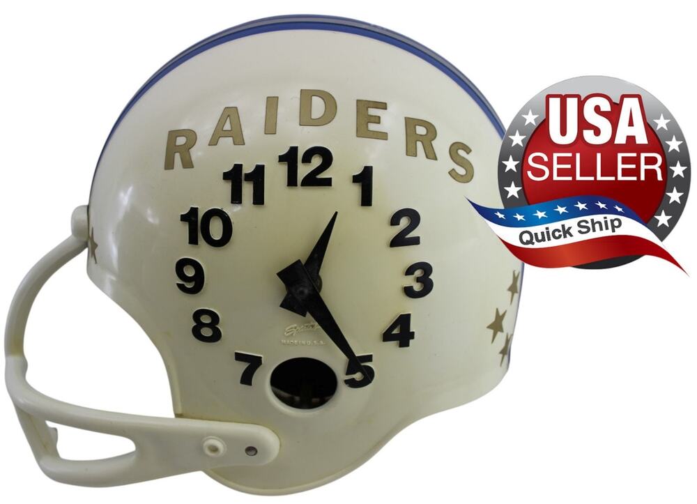 Vintage 1960s Spartus Football Helmet Wall Clock White Blue Stripe •Perfect Time